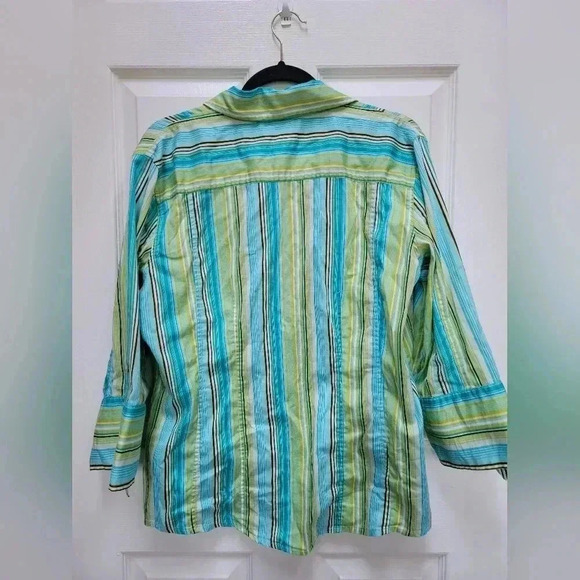 Chico's Women's Button Down Striped 3/4 Sleeve Button Blouse Size 3 or Large - Picture 2 of 3
